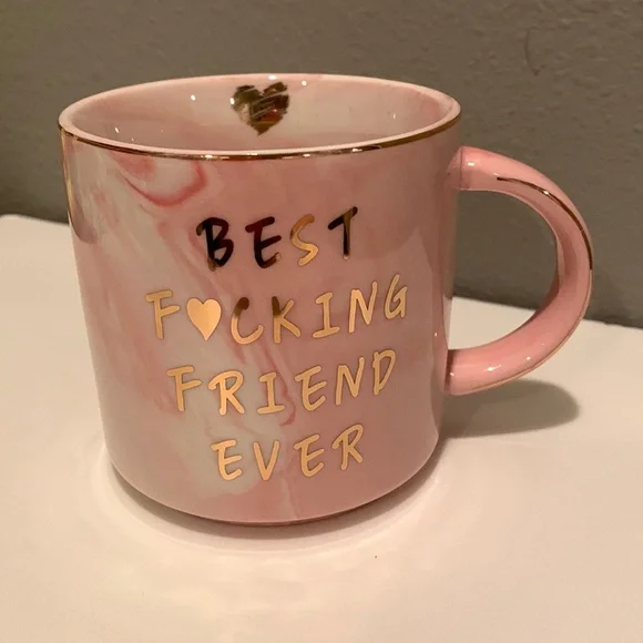 Best F❤️cking Friend Ever mug pink and white marbled Gold writing and trim - Picture 1 of 9